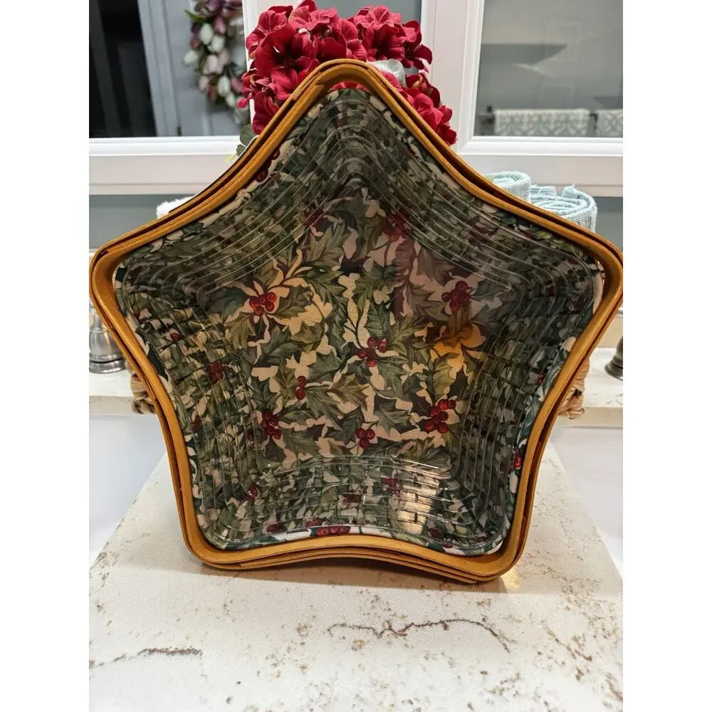 Longaberger Christmas Collection 2001 Shining Star Basket Liner Lid Preowned
